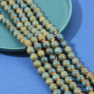 Handmade Fancy Antique Glazed Porcelain Ceramic Round Beads Strands PORC-L019-10mm-11-1