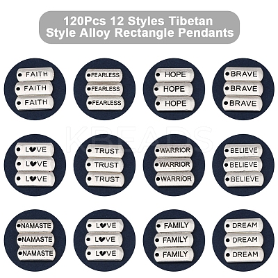120Pcs 12 Styles Tibetan Style Alloy Rectangle Pendants FIND-FS0003-63-1