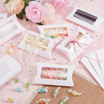 Paper Pillow Candy Boxes with Rectangle Visible Window LS-CON-WH0094-18A-1