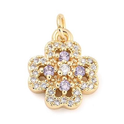 Rack Plating Brass Micro Pave Clear Cubic Zirconia Pendants KK-F089-14G-1