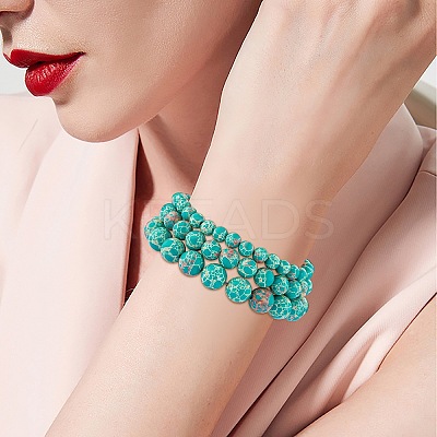 3Pcs 3 Size Synthetic Imperial Jasper Round Beaded Stretch Bracelets Set BJEW-SW00064-34-1