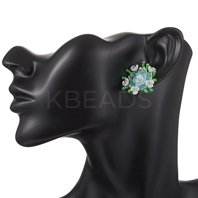 Flower Handmade Glass Seed Beads Stud Earrings EJEW-MZ00656-01-1