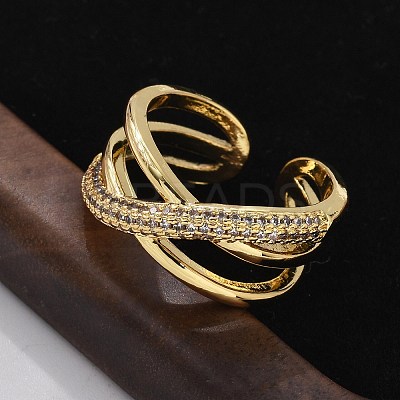 Brass Micro Pave Clear Cubic Zirconia Cuff Finger Rings RJEW-C120-16G-1