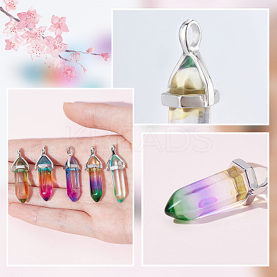 10Pcs 5 Colors Faceted Bullet Glass Pointed Pendants KK-SC0003-08-1