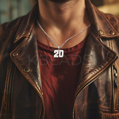 1Pc 304 Stainless Steel Figaro Chain Number Pendant Necklaces NJEW-BBC0001-28A-P-1