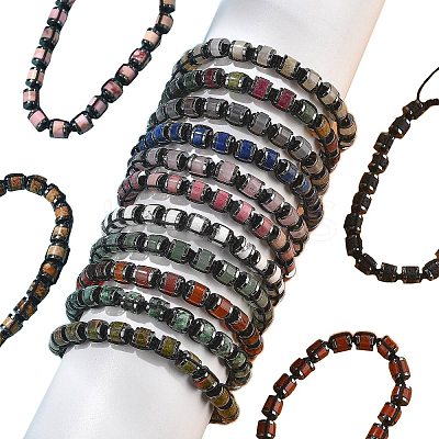 Adjustable Natural & Synthetic Gemstone and Non-magnetic Synthetic Hematite Braided Bead Bracelets BJEW-Z090-01-1