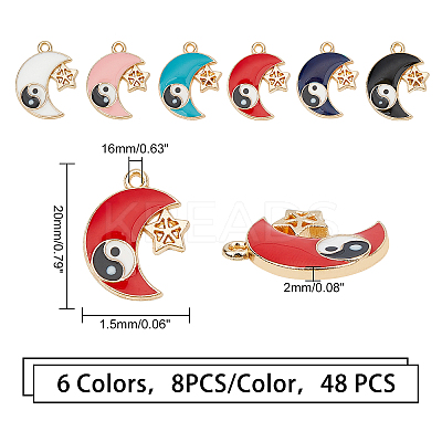 48Pcs 6 Colors Rack Plating Alloy Enamel Pendants ENAM-FH0001-15-1