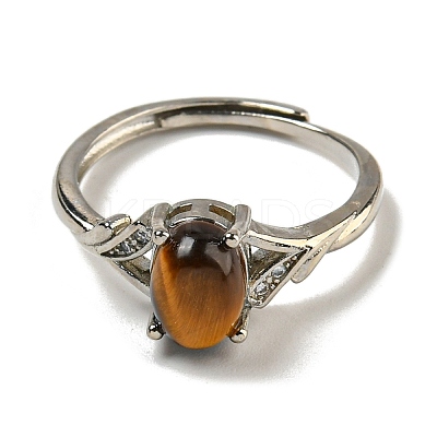 Oval Natural Tiger Eye Adjustable Rings RJEW-Q818-01P-10A-1