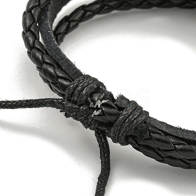 Braided PU Leather & Waxed Cords Triple Layer Multi-strand Bracelets BJEW-P329-10A-AS-1
