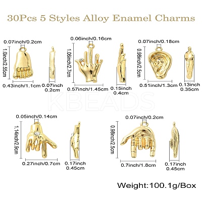 30Pcs 5 Styles Alloy Rhinestone Pendants FIND-CJ0002-42-1
