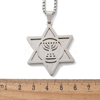 Hanukkah 201 Stainless Steel Star of David Pendant Necklaces NJEW-Z058-02P-1