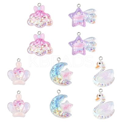 10Pcs 5 Styles Transparent Resin Pendants RESI-FS0002-08-1
