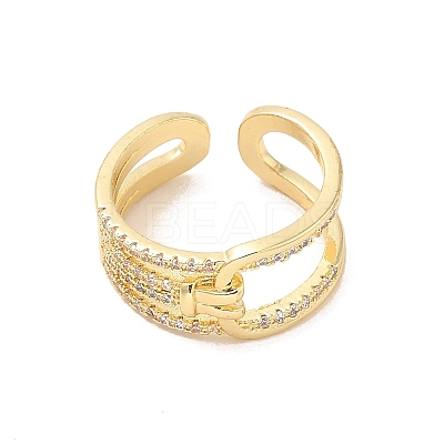 Brass Micro Pave Cubic Zirconia Open Cuff Rings RJEW-R146-05G-1