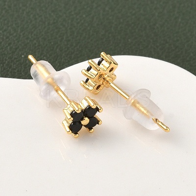 Brass Micro Pave Cubic Zirconia Flower Stud Earrings EJEW-D337-03G-1