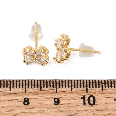 Flower Brass Micro Pave Clear Cubic Zirconia Stud Earrings EJEW-P331-10G-1
