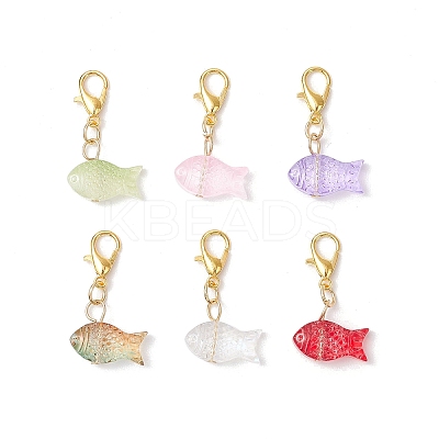 Fish Transparent Spray Painted Glass Pendant Decorations HJEW-JM03293-02-S-1