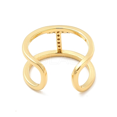 Clear Cubic Zirconia Initial Letter Open Cuff Ring RJEW-A012-01G-T-1