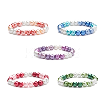 Glass Pearl Round Beaded Stretch Bracelet for Women BJEW-JB08532-1