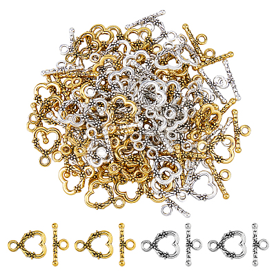 60Pcs 2 Colors Alloy Heart Toggle Clasps FIND-DC0004-36-1