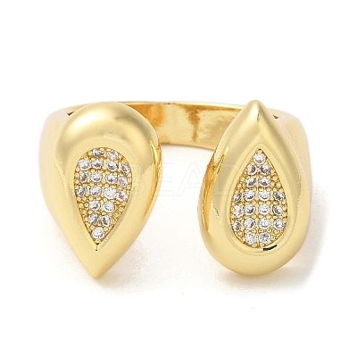 Brass Micro Pave Clear Cubic Zirconia Open Cuff Rings for Women RJEW-U008-02B-G-1