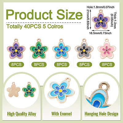 40Pcs 5 Colors Alloy Enamel Pendants ENAM-TA0003-45-1