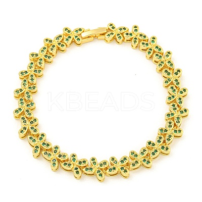 Rack Plating Brass Pave Cubic Zirconia Butterfly Link Bracelets for Women BJEW-B110-05G-04-1