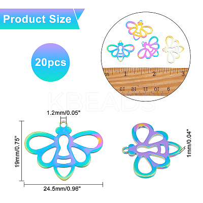 20Pcs Ion Plating(IP) 201 Stainless Steel Pendants STAS-DC0007-10-1