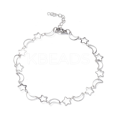Non-Tarnish 304 Stainless Steel Star & Moon Link Chain Anklets for Men Women STAS-B039-15P-1