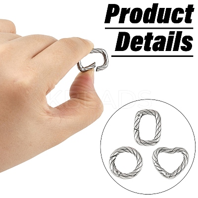 3Pcs 3 Styles 316 Stainless Steel Spring Gate Rings STAS-CJ0003-67-1
