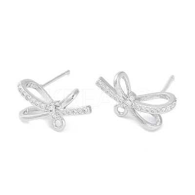 Left and Right Brass Pave Clear Cubic Zirconia Stud Earring Findings KK-F875-02P-1