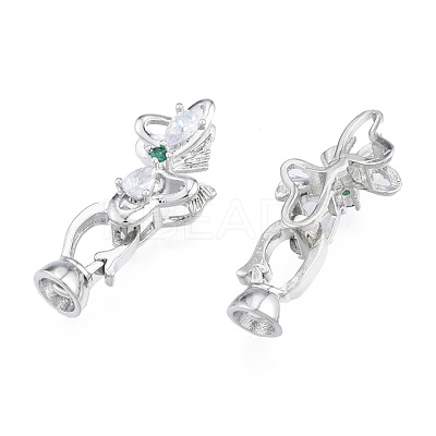 Brass Pave Clear & Green Cubic Zirconia Fold Over Clasps KK-N231-360P-1