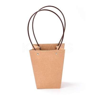 Trapezoid Kraft Paper Gift Bags with Plastic Haddles CARB-P007-A04-A-1