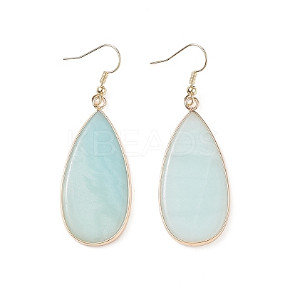 Natural Amazonite Teardrop Dangle Earrings EJEW-G331-01G-10-1