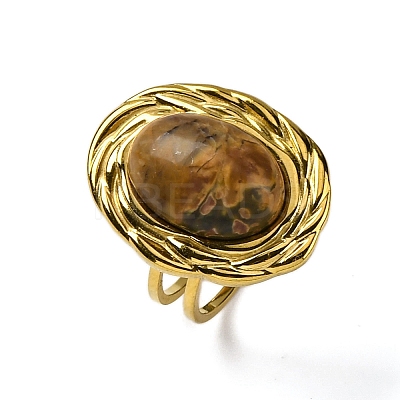 Oval Natural & Synthetic Gemstone Finger Rings RJEW-M063-01G-1