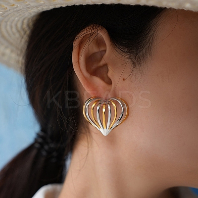 304 Stainless Steel Two Tone Stud Earrings LS-EJEW-P335-01A-1