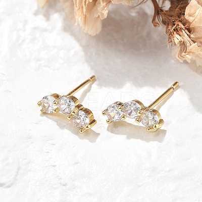 Brass Micro Pave Clear Cubic Zirconia Stud Earrings EJEW-R016-01G-01-1