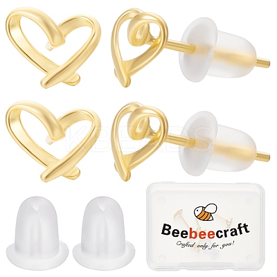 2 Pairs Hollow Heart 925 Sterling Silver Stud Earrings EJEW-BBC0001-33G-1