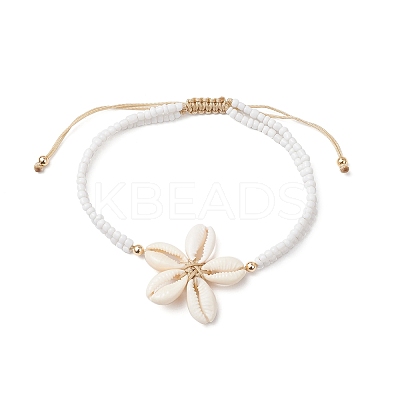 Adjustable Natural Cowrie Shell Beaded Braided Anklets AJEW-AN00686-02-1