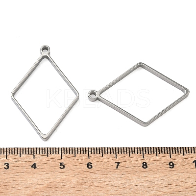 Rhombus 304 Stainless Steel Open Back Bezel Pendants STAS-K279-05P-1