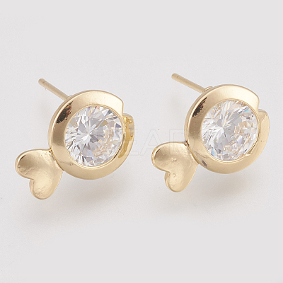 Brass Cubic Zirconia Stud Earrings KK-T029-114G-1