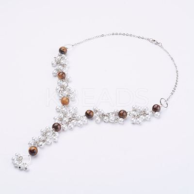 Natural Tiger Eye Beaded Necklaces NJEW-JN01888-02-1