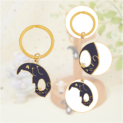 Alloy Enamel Ying Yang Cat Couples Keychain KEYC-WH0025-061-1