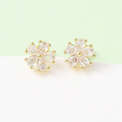 Brass Micro Pave Cubic Zirconia Flower Stud Earrings LS-EJEW-H174-01B-G-1