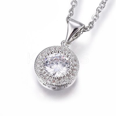 Brass Micro Pave Cubic Zirconia Pendant Necklaces NJEW-L146-01-1