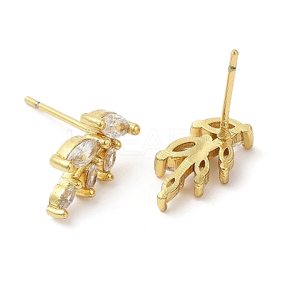 Rack Plating Brass Leaf Stud Earrings with Cubic Zirconia EJEW-D061-12G-1