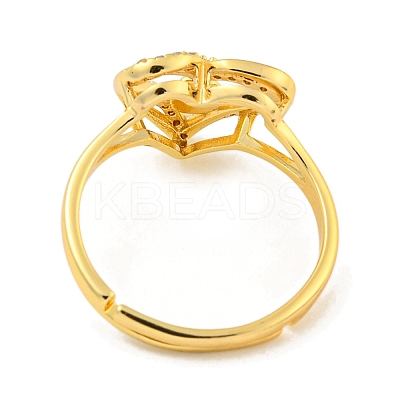 Heart with Letter Rack Plating Brass Micro Pave Clear Cubic Zirconia Adjustable Rings for Women RJEW-I105-01G-A-1