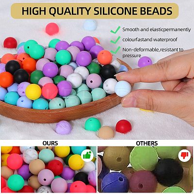 80Pcs Round Silicone Focal Beads SIL-SZ0001-24-01-1