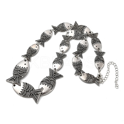 Tibetan Style Alloy Graduated Fish Link Chain Necklaces for Women LS-NJEW-C102-01AS-1