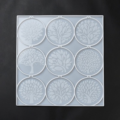 Flat Round with Tree of Life Pendant Silicone Molds DIY-L071-04-1