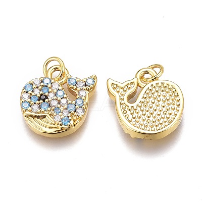 Brass Micro Pave Clear & Sky Blue Cubic Zirconia Charms ZIRC-O035-11G-1